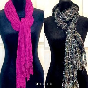 2 Fashion Scarves -multicolor metallic and fuchsia